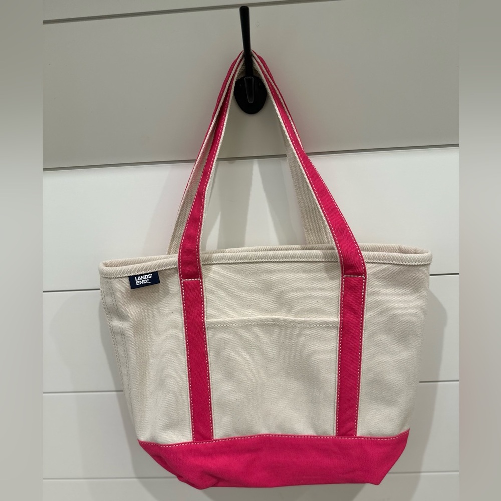 Lands' End Vibrant Pink and Cream Canvas Tote